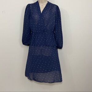 Vintage midi dress sheer blue v-neck 3/4 sleeves size small